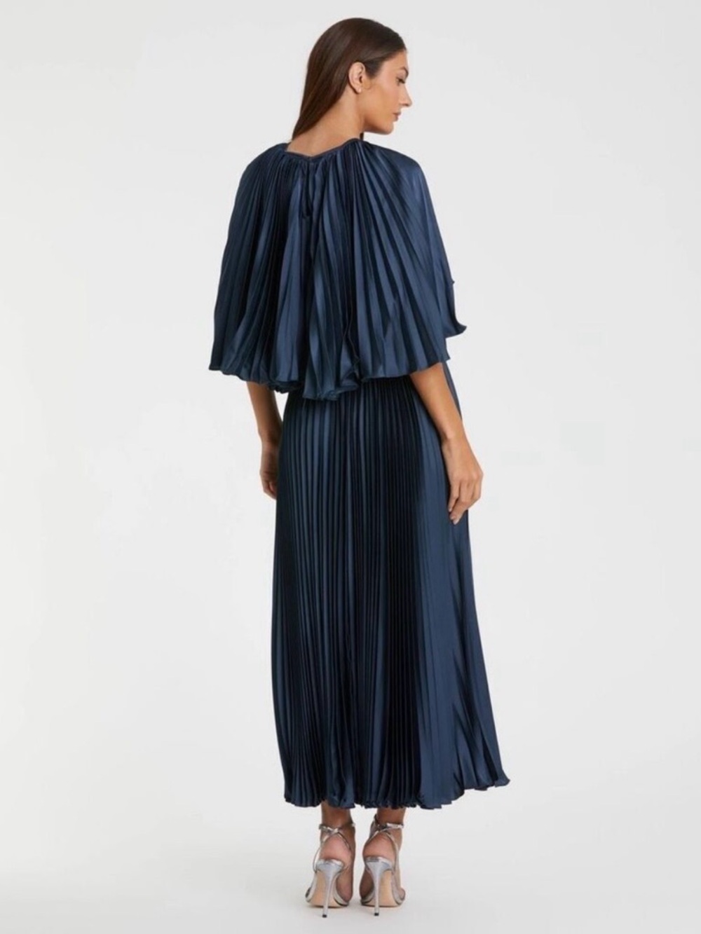 Mac Duggal NWT Pleated Caplet Tea Length Dress in Midnight Size 10 - Picture 3 of 7
